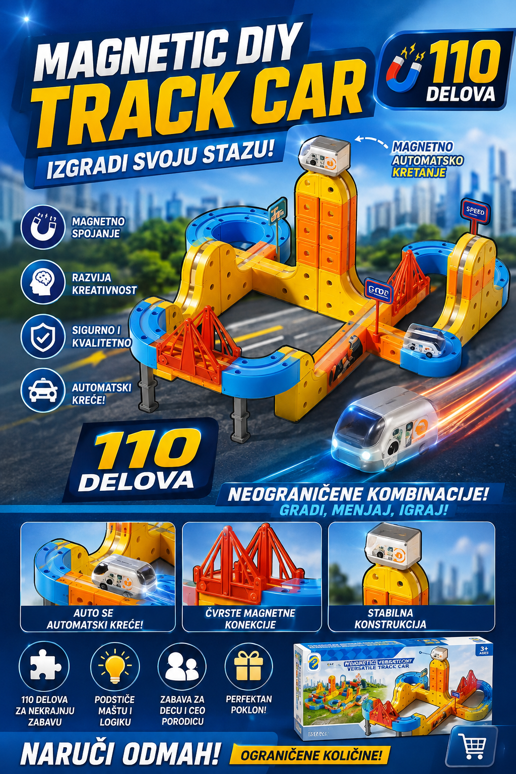 MAGNETNA STAZA ZA AUTIĆE – 110 DELOVA