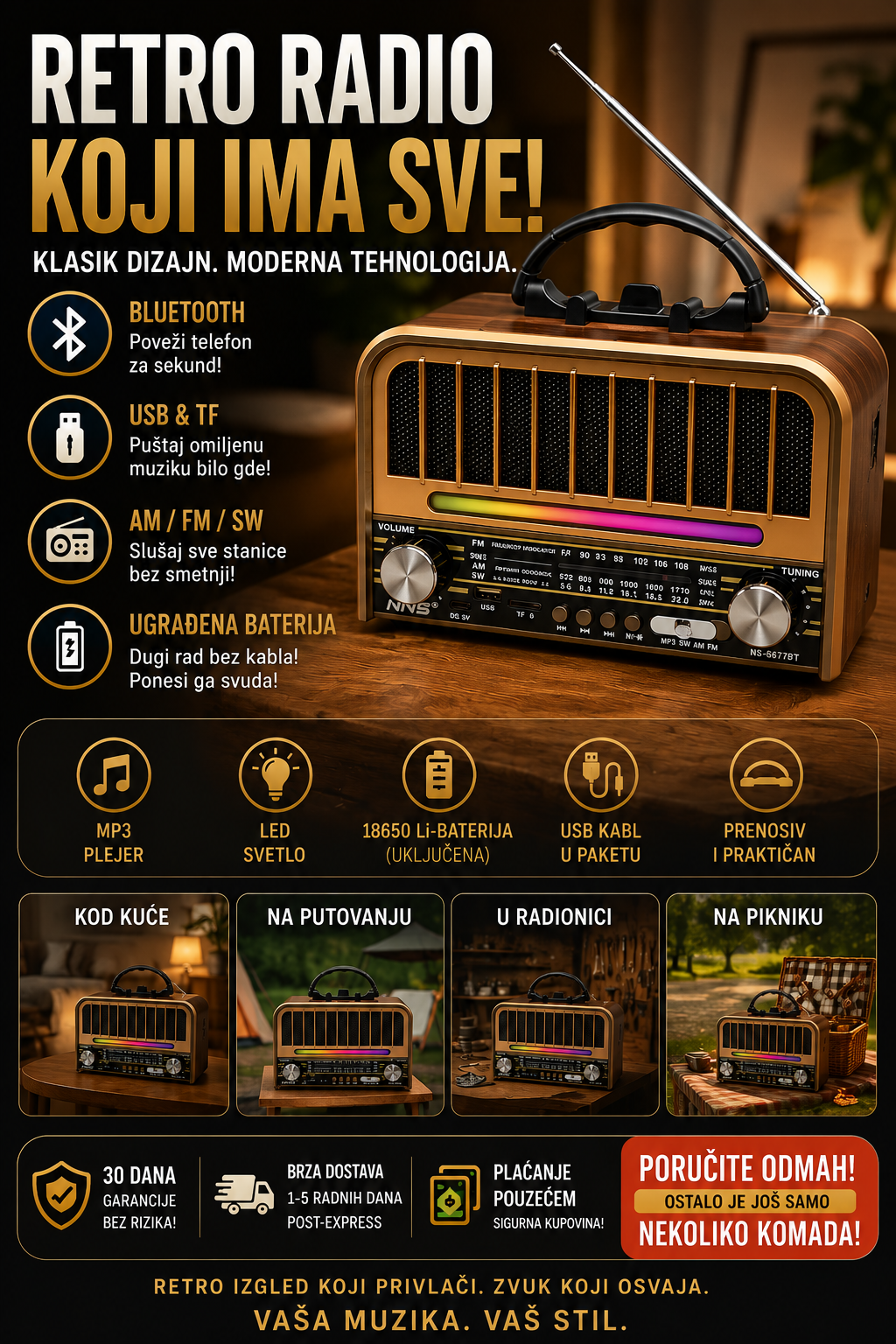 📻 Retro Radio NS-6677BT – Bezvremenski stil uz savremene funkcije